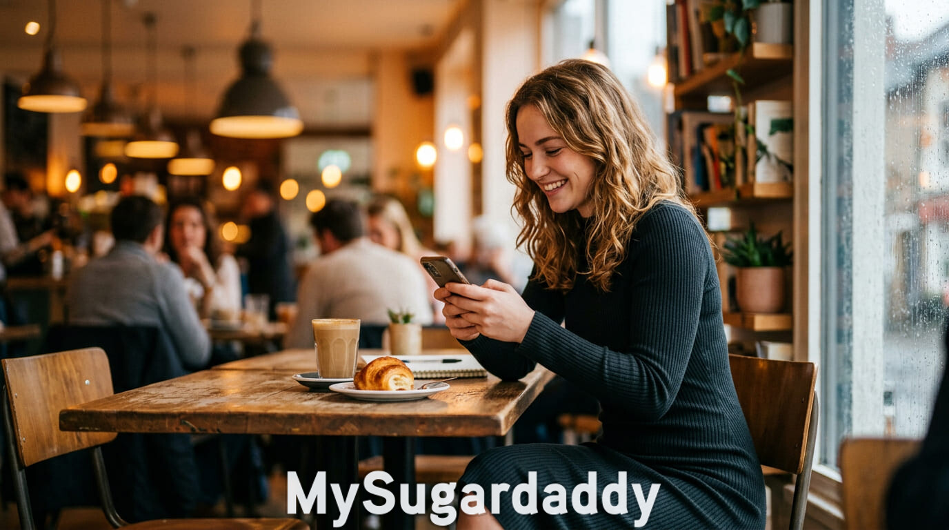 Woman texting during a long distance sugar dating