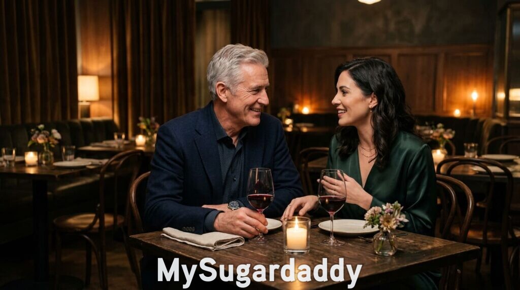 Sugar dating discretion couple having a private dinner at a quiet restaurant